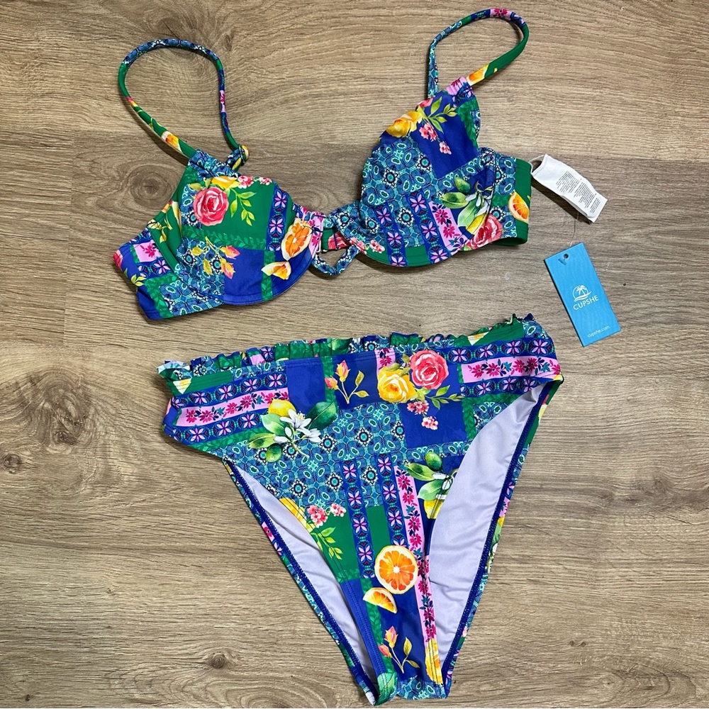Cupshe Blue Floral Bikini Set
